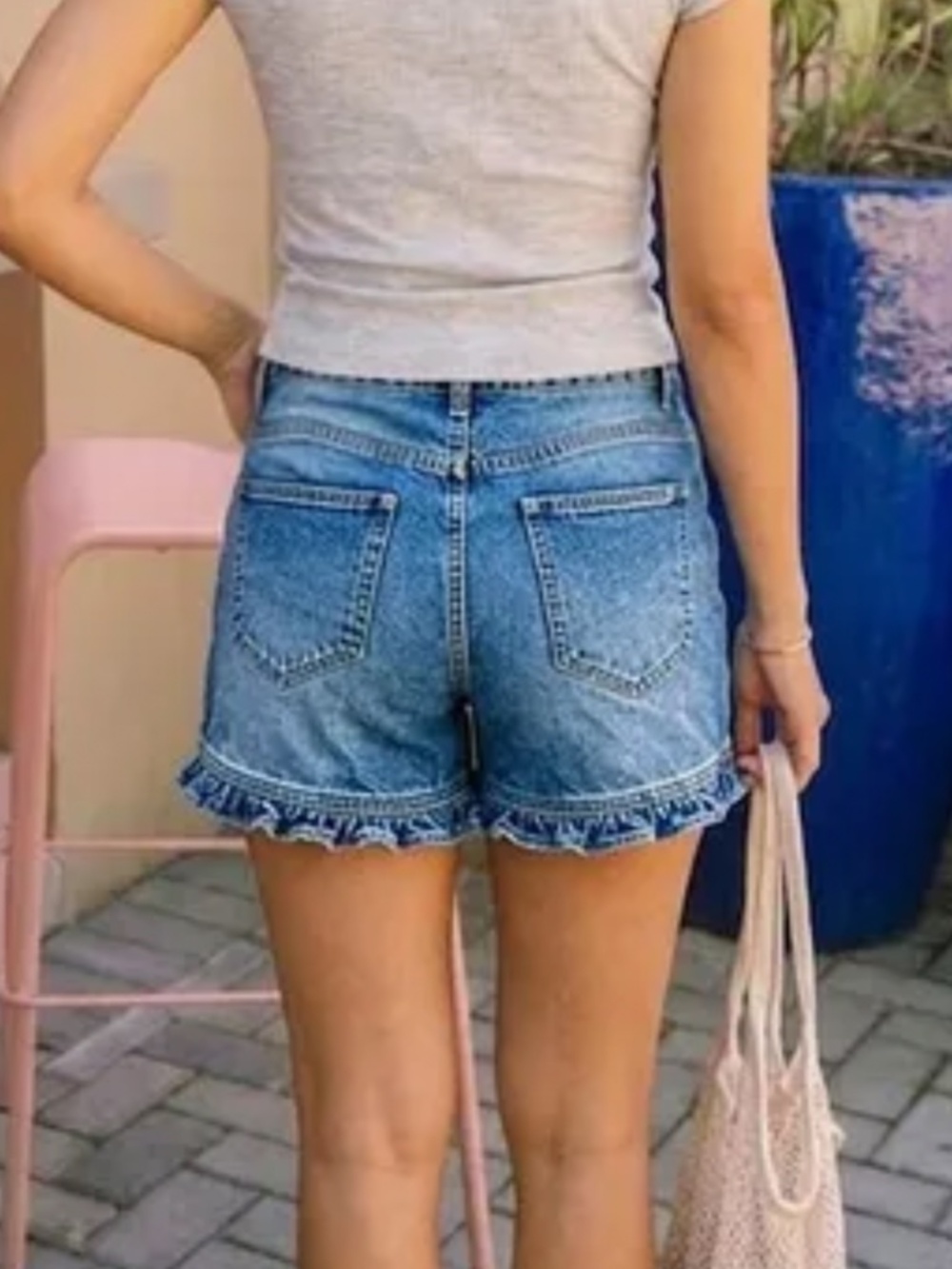 Flamingals Wash Ruffle Hem Mid Rise Denim Shorts Without Belt Large NWT - Picture 5 of 12